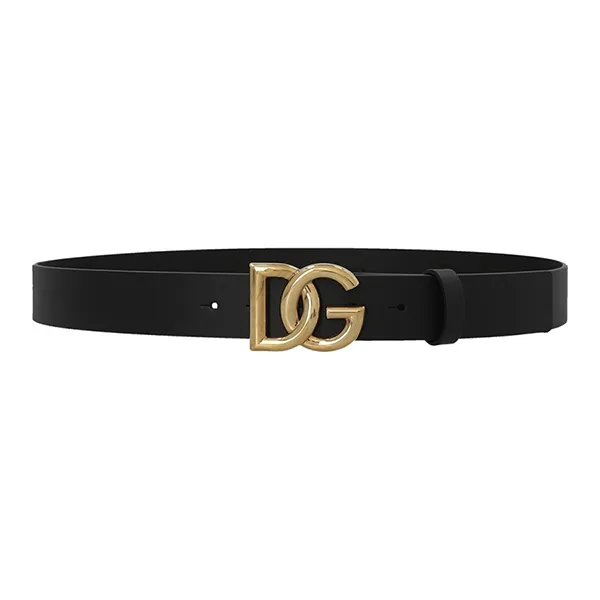 Thắt Lưng Nam Dolce & Gabbana Leather Belt With Gold Logo Buckle Màu Đen - Vàng Size 90