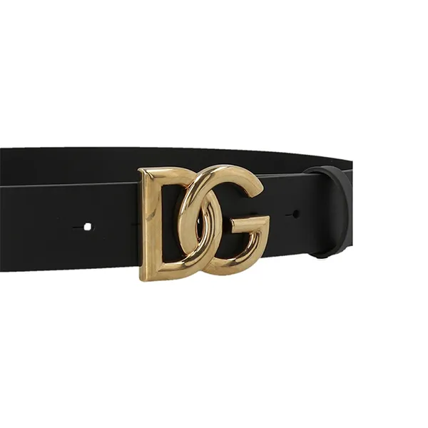 Thắt Lưng Nam Dolce & Gabbana Leather Belt With Gold Logo Buckle Màu Đen - Vàng Size 90