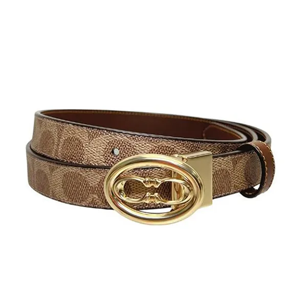 Thắt Lưng Nữ Coach Signature Buckle Belt 25mm CZ196 Canvas/ Gold/ Tan/ Brown Màu Nâu Be - Thắt lưng - Vua Hàng Hiệu
