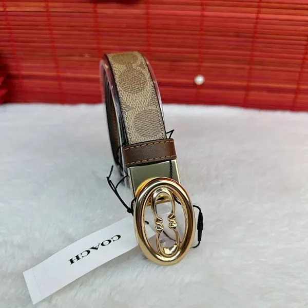 Thắt Lưng Nữ Coach Signature Buckle Belt 25mm CZ196 Canvas/ Gold/ Tan/ Brown Màu Nâu Be - Thắt lưng - Vua Hàng Hiệu