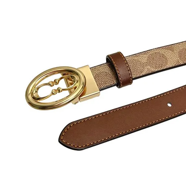 Thắt Lưng Nữ Coach Signature Buckle Belt 25mm CZ196 Canvas/ Gold/ Tan/ Brown Màu Nâu Be - Thắt lưng - Vua Hàng Hiệu