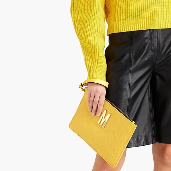 Túi Cầm Tay Nữ Love Moschino Quilted Leather Clutch Màu Vàng - Túi xách - Vua Hàng Hiệu