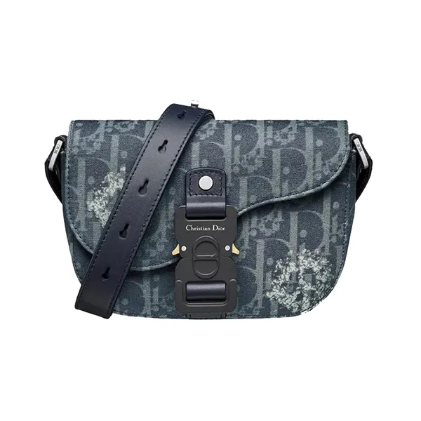 Túi Đeo Chéo Dior Denim Oblique Saddle Pouch With Strap Shoulder - 2ADCA435DD Màu Xanh Navy - Túi xách - Vua Hàng Hiệu