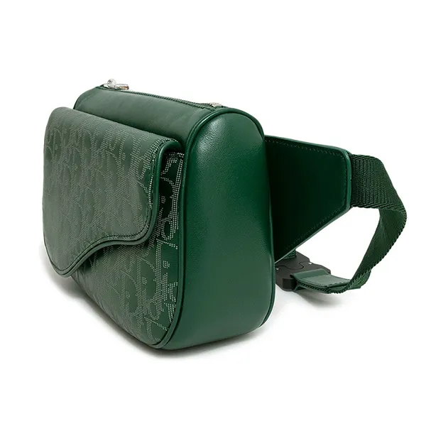 Túi Đeo Chéo Dior Oblique World Tour Saddle Belt Bag Calfskin 1ADPO223CLP Màu Xanh Lá - Túi xách - Vua Hàng Hiệu