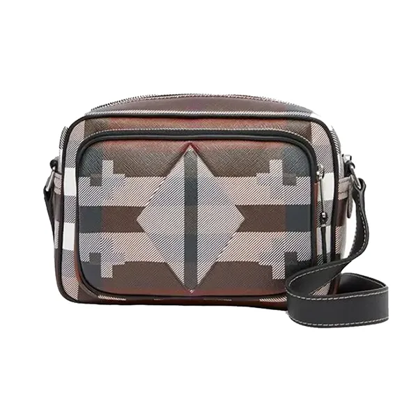 Túi Đeo Chéo Nam Burberry Geometric Check Print Crossbody Bag Màu Nâu Họa Tiết - Túi xách - Vua Hàng Hiệu