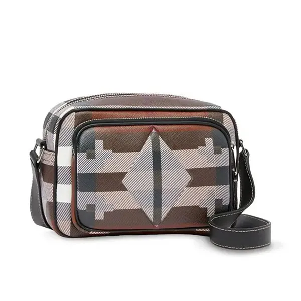 Túi Đeo Chéo Nam Burberry Geometric Check Print Crossbody Bag Màu Nâu Họa Tiết - Túi xách - Vua Hàng Hiệu