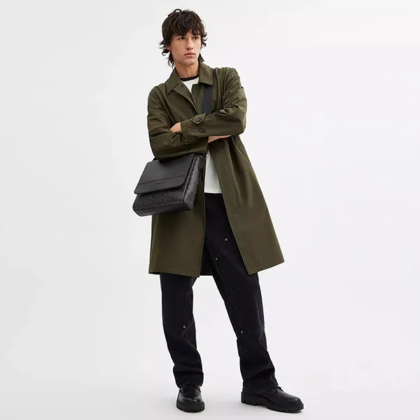 Túi Đeo Chéo Nam Coach Houston Map Bag In Signature Canvas CZ399 Màu Đen