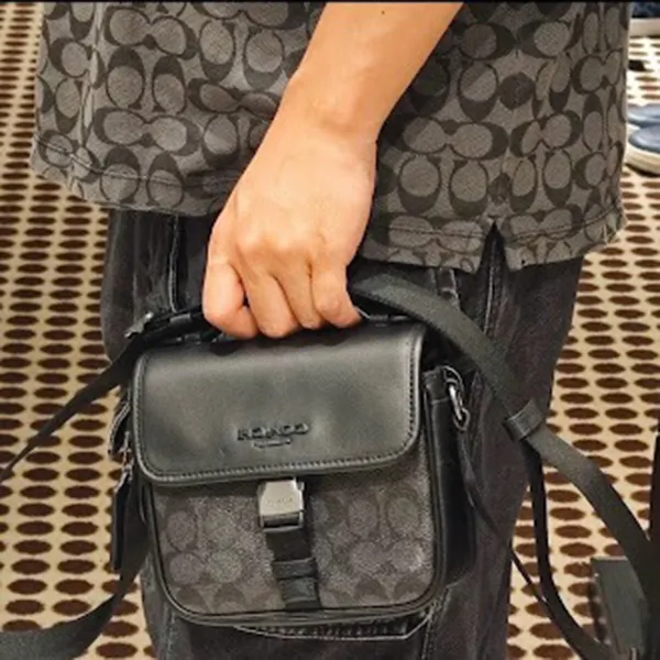 Túi Đeo Chéo Nam Coach Racer Crossbody Bag In Signature Canvas CBG13 Gunmetal/ Charcoal/ Black Màu Đen Xám - Túi xách - Vua Hàng Hiệu