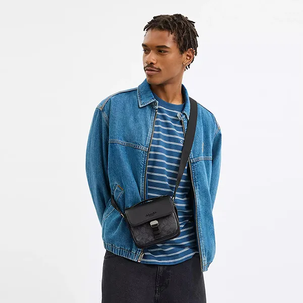 Túi Đeo Chéo Nam Coach Racer Crossbody Bag In Signature Canvas CBG13 Gunmetal/ Charcoal/ Black Màu Đen Xám - Túi xách - Vua Hàng Hiệu