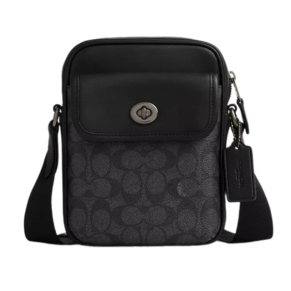 Túi Đeo Chéo Nam Coach Turnlock Crossbody Bag In Signature Canvas CAJ30 Màu Đen - Túi xách - Vua Hàng Hiệu