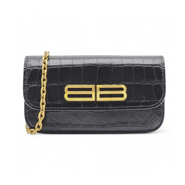 Túi Đeo Chéo Nữ Balenciaga Gossip Wallet On Chain Woc Bag Croc Embossed Calf Leather Black Màu Đen - Túi xách - Vua Hàng Hiệu