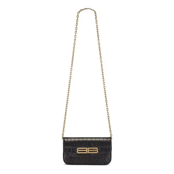 Túi Đeo Chéo Nữ Balenciaga Gossip Wallet On Chain Woc Bag Croc Embossed Calf Leather Black Màu Đen - Túi xách - Vua Hàng Hiệu