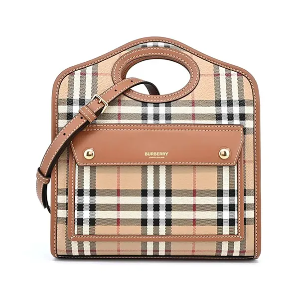 Túi Đeo Chéo Nữ Burberry Ladies Briar Brown Check And Leather Mini Pocket Bag 8066166 Màu Nâu Be - Túi xách - Vua Hàng Hiệu