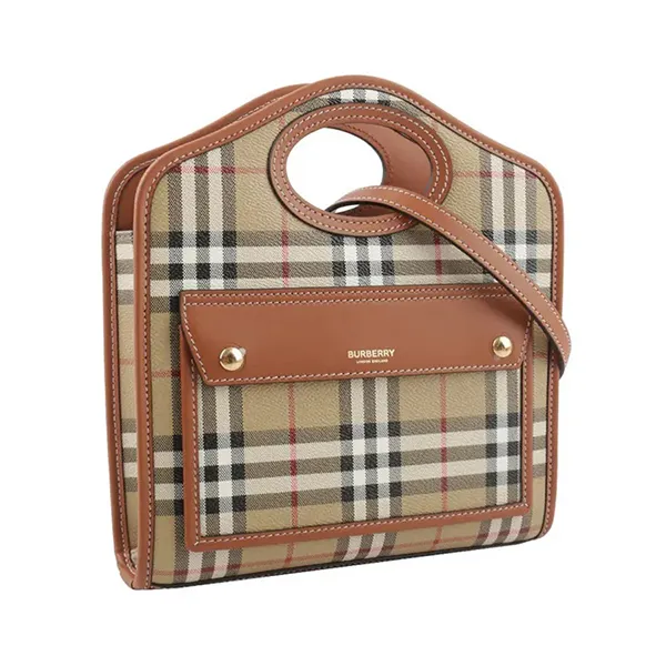Túi Đeo Chéo Nữ Burberry Ladies Briar Brown Check And Leather Mini Pocket Bag 8066166 Màu Nâu Be - Túi xách - Vua Hàng Hiệu