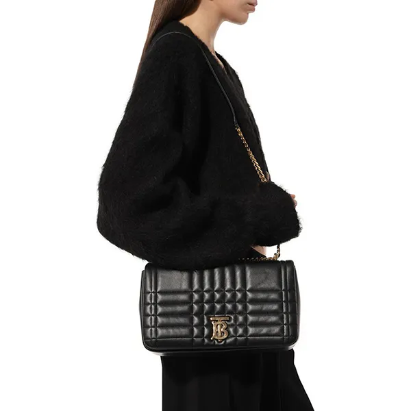 Túi Đeo Chéo Nữ Burberry Medium Lola Quilted Leather Bag In Black With Gold Hardware Màu Đen