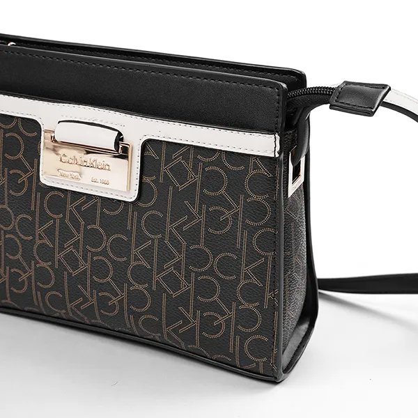 Túi Đeo Chéo Nữ Calvin Klein CK Nova H2DEIMP3 brn NWT Black/Brown Signature Leather Crossbody Bag Màu Nâu/Đen - Túi xách - Vua Hàng Hiệu