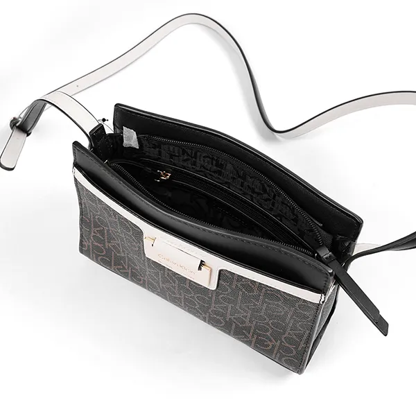 Túi Đeo Chéo Nữ Calvin Klein CK Nova H2DEIMP3 brn NWT Black/Brown Signature Leather Crossbody Bag Màu Nâu/Đen - Túi xách - Vua Hàng Hiệu