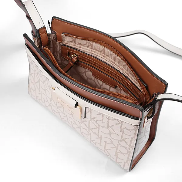Túi Đeo Chéo Nữ Calvin Klein CK Nova H2DEIMP3 Van NWT Beige/Brown Signature Leather Crossbody Bag Màu Trắng/Nâu - Túi xách - Vua Hàng Hiệu