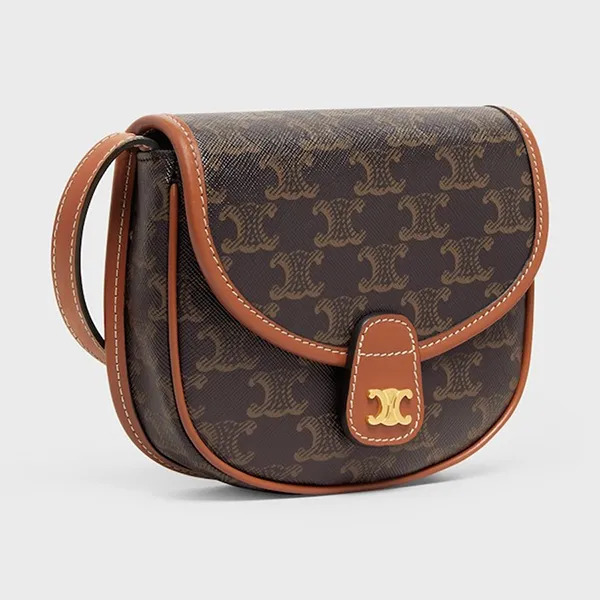 Túi Đeo Chéo Nữ Celine Mini Besace In Triomphe Canvas And Calfskin Màu Nâu Đen - Túi xách - Vua Hàng Hiệu