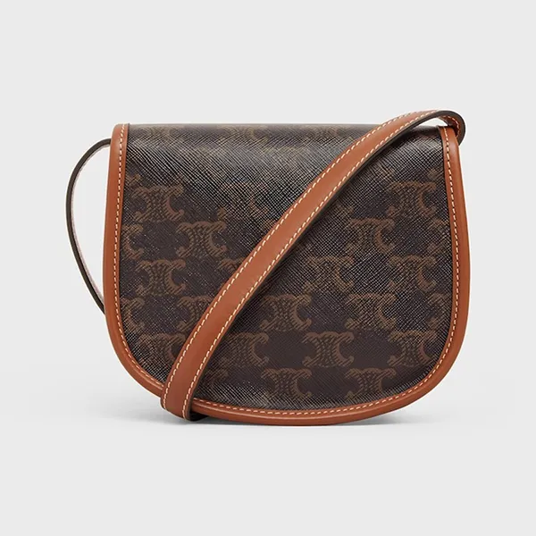 Túi Đeo Chéo Nữ Celine Mini Besace In Triomphe Canvas And Calfskin Màu Nâu Đen - Túi xách - Vua Hàng Hiệu