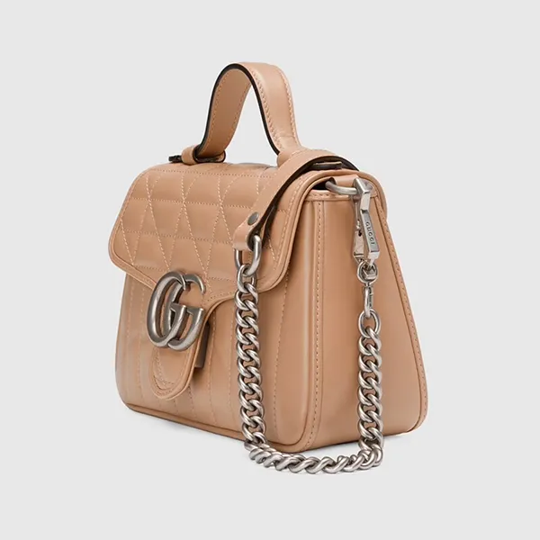 Túi Đeo Chéo Nữ Gucci GG Marmont Mini Top Handle Rose Beige Leather 583571 UM8AN 2754 Màu Be - Túi xách - Vua Hàng Hiệu