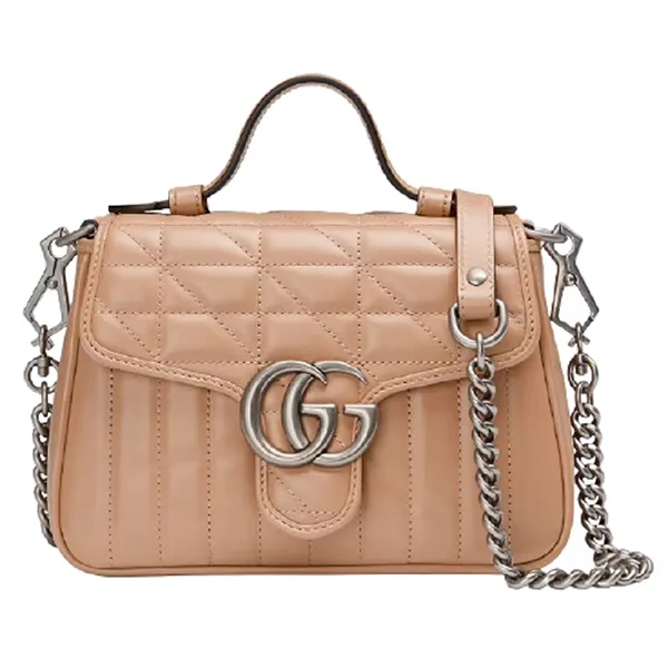Túi Đeo Chéo Nữ Gucci GG Marmont Mini Top Handle Rose Beige Leather 583571 UM8AN 2754 Màu Be - Túi xách - Vua Hàng Hiệu