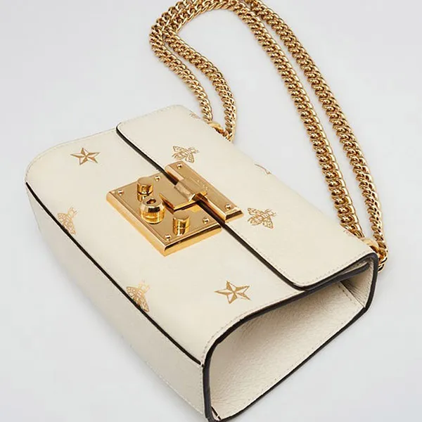 Túi Đeo Chéo Nữ Gucci White Leather Star/Bee Small Padlock Crossbody Bag Màu Trắng Kem