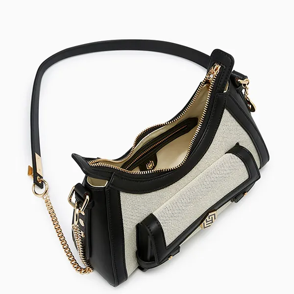 Túi Đeo Chéo Nữ Lyn Giselle Canvas Shoulder Bag Black LL25FBM638 Màu Đen