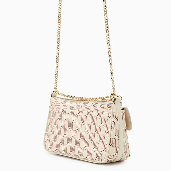 Túi Đeo Chéo Nữ Lyn Noel Flap M Shoulder Bag Printed Nude LL25FBM611 Màu Kem/Đỏ - Túi xách - Vua Hàng Hiệu