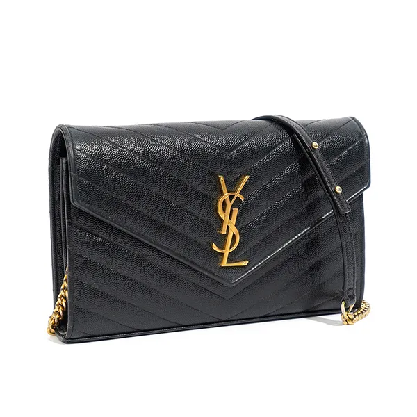 Túi Đeo Chéo Nữ Yves Saint Laurent YSL Envelope Chain Wallet In Grain De Poudre Leather Màu Đen - Túi xách - Vua Hàng Hiệu