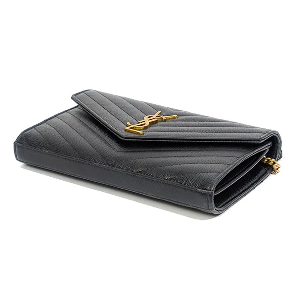 Túi Đeo Chéo Nữ Yves Saint Laurent YSL Envelope Chain Wallet In Grain De Poudre Leather Màu Đen - Túi xách - Vua Hàng Hiệu