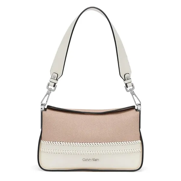 Túi Đeo Vai Nữ Calvin Klein CK Fay Magnetic Woman Shoulder Bag White/Natural Multi Canvas Màu Trắng Phối Màu
