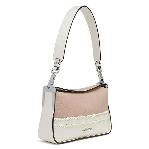 Túi Đeo Vai Nữ Calvin Klein CK Fay Magnetic Woman Shoulder Bag White/Natural Multi Canvas Màu Trắng Phối Màu
