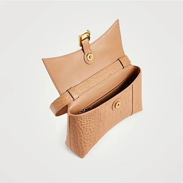 Túi Đeo Vai Nữ Balenciaga Downtown TP Bag In Crocodile Embossed Leather Màu Be Đậm - Túi xách - Vua Hàng Hiệu