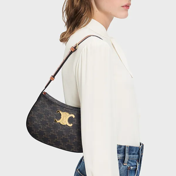 Túi Đeo Vai Nữ Celine Tilly Medium Bag in Triomphe Canvas and Calfskin 115702CUZ.04LU Màu Nâu - Túi xách - Vua Hàng Hiệu