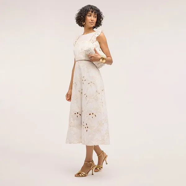 Túi Đeo Vai Nữ Sam Edelman Layla Floral Raffia Shoulder Bag/Clutch Eggshell Raffia Blanc White Màu Trắng