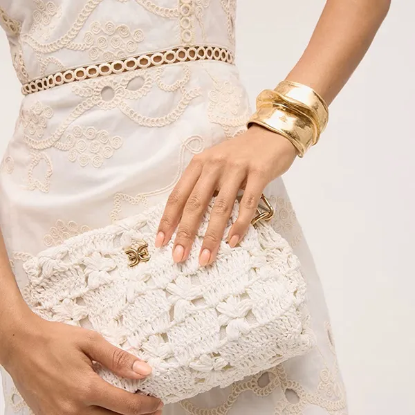 Túi Đeo Vai Nữ Sam Edelman Layla Floral Raffia Shoulder Bag/Clutch Eggshell Raffia Blanc White Màu Trắng