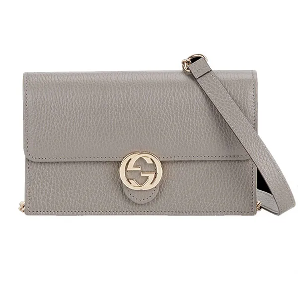 Túi Gucci Grey Pebbled Leather Interlocking G Wallet On Chain Clutch Bag Màu Xám - Túi xách - Vua Hàng Hiệu
