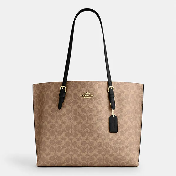 Túi Tote Nữ Coach Mollie Tote Bag In Signature Canvas CV967 Tan/Black Màu Nâu