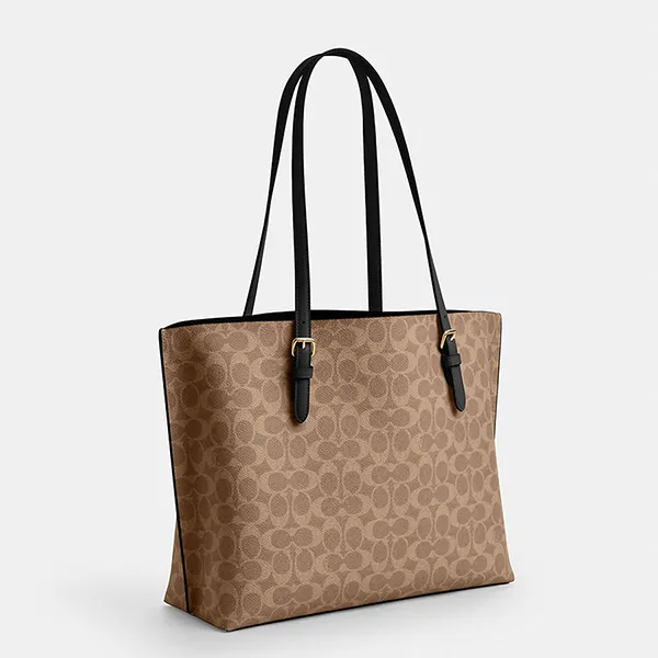 Túi Tote Nữ Coach Mollie Tote Bag In Signature Canvas CV967 Tan/Black Màu Nâu