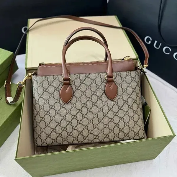 Túi Tote Nữ Gucci Supreme Zip Tote Màu Nâu Be - Túi xách - Vua Hàng Hiệu