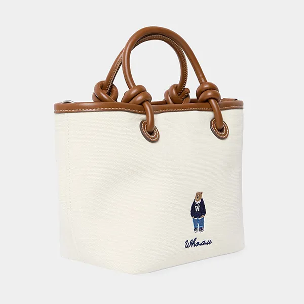 Túi Tote Nữ WHOAU Canvas 2 Way Tote Bag WHBGF3821A Ivory Màu Nâu Trắng