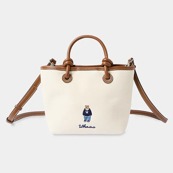 Túi Tote Nữ WHOAU Canvas 2 Way Tote Bag WHBGF3821A Ivory Màu Nâu Trắng