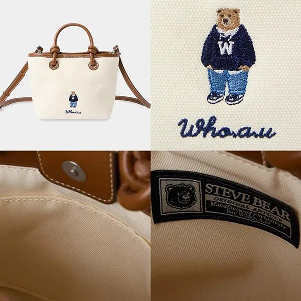 トートバッグ \"WHO.A.U\" Canvas 2way Tote Bag  WHBGF3821A Túi Tote Nữ WHOAU Canvas 2 Way Tote Bag WHBGF3821A Ivory Màu