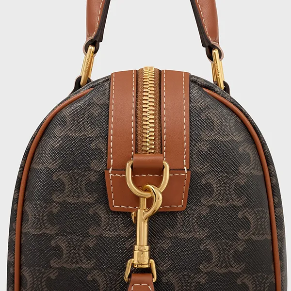 Túi Xách Nữ Celine Medium Boston In Triomphe Canvas And Calfskin Màu Nâu Đen
