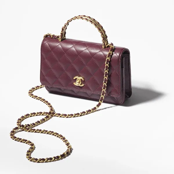 Túi Xách Nữ Chanel 24A Top Handle Chain Wallet Dark Burgundy Màu Đỏ Tía