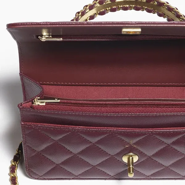 Túi Xách Nữ Chanel 24A Top Handle Chain Wallet Dark Burgundy Màu Đỏ Tía