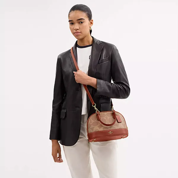 Túi Xách Nữ Coach Sabrina Satchel Bag In Signature Canvas Im/Tan/Caramel CAS19 Màu Nâu Be - Túi xách - Vua Hàng Hiệu