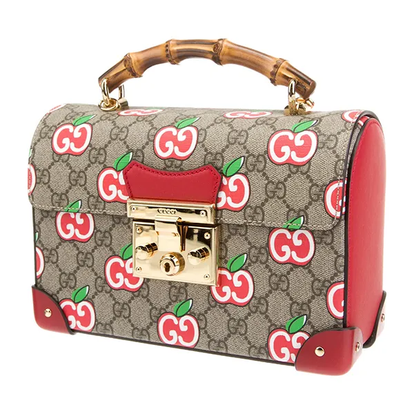Túi Xách Nữ Gucci GG Supreme Apple Small Padlock Bamboo GUC1358861 Handle Bag Phối Màu
