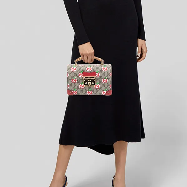 Túi Xách Nữ Gucci GG Supreme Apple Small Padlock Bamboo GUC1358861 Handle Bag Phối Màu